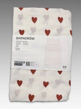 Twin BARNDRÖM 805.958.79 80595879 Duvet cover pillowcase heart pattern white/red